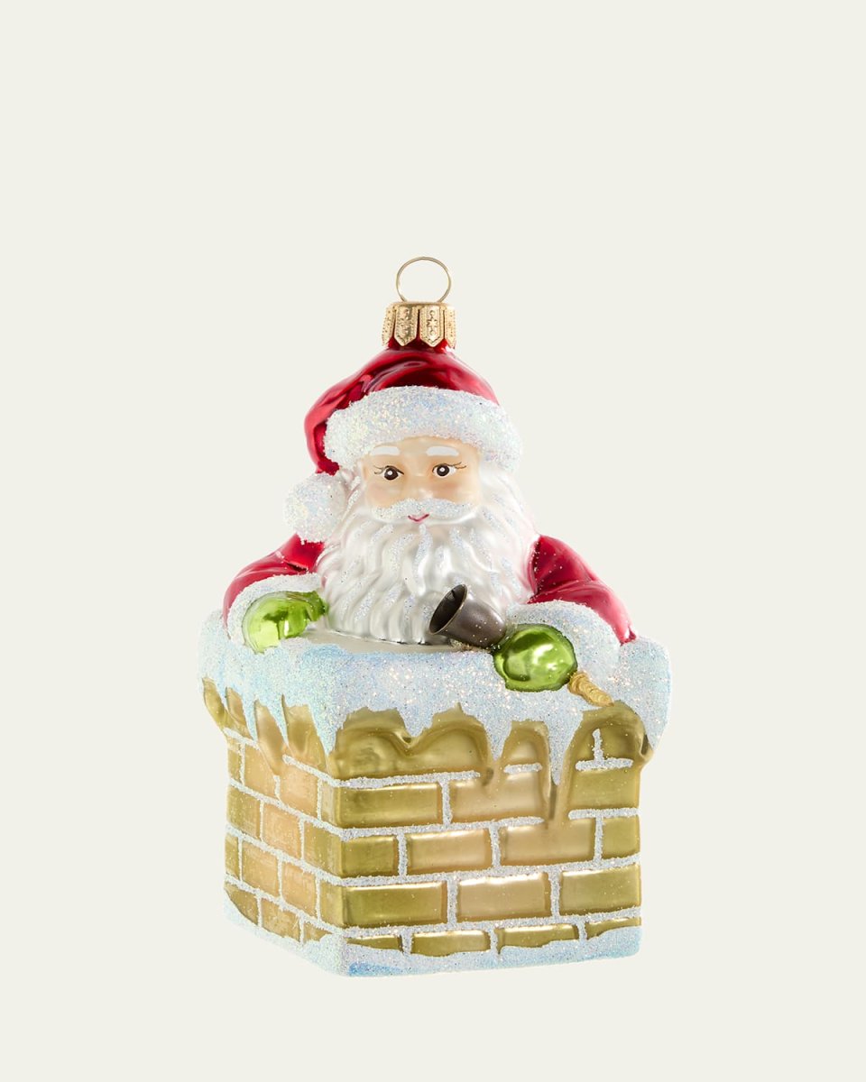 Santa in Chimney Glass Christmas Ornament